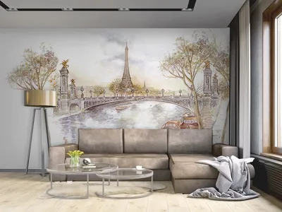 Фотообои Акварельный пейзаж Парижа на стену. Купить фотообои Акварельный  пейзаж Парижа в интернет-магазине WallArt