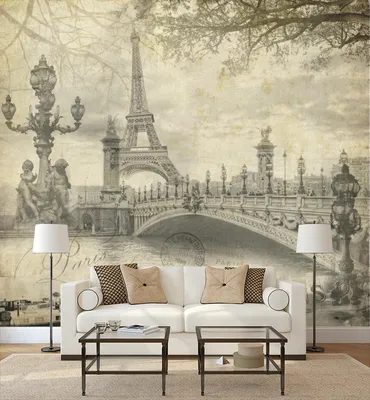 Фотообои на стену Париж на старой картинке - Город и городские пейзажи Арки  Колонны Лестницы Черно-белые