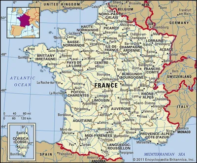 Где находится Франция на карте мира и на карте Европы?? Подробная карта  Франции с городами и провинциями на русском языке