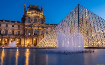 Фотографии париже дворца Франция Louvre Ночь Уличные фонари город
