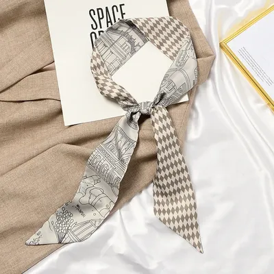 7x120 см, французский геометрический дизайн, искусственный галстук,  рукоятка, Маленький бант, принт, шелковые шарфы, украшение, ручка для  сумки, лента