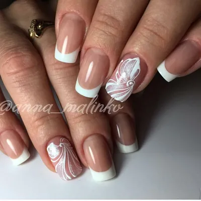 110+ This is a simple and cute design on the ring finger for white French  tips 2018 | Nail designs, White french tip, Nails