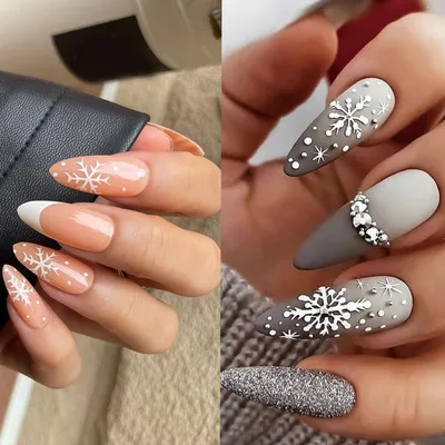 Французские накладные ногти Рождественские снежинки Типсы для ногтей Модный  пресс на ногтях своими руками