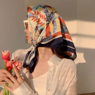 Французский квадратный шелковый шарф, женский шарф с принтом, шейный платок,  офисный платок, Женская бандана, шаль, шарф для волос | AliExpress