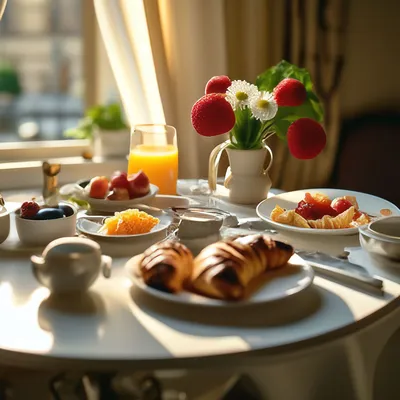Французский завтрак с круассанами Стоковое Изображение - изображение  насчитывающей варенье, питье: 37051617