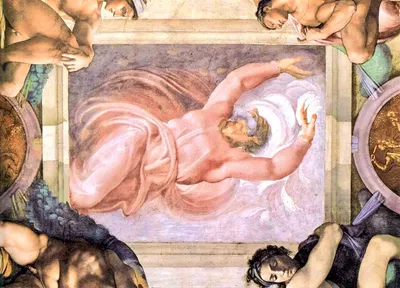 Микеланджело Буонарроти - Бог-Творец и четыре юноши. Фрески Сикстинской  капеллы, 1512: Описание произведения | Артхив