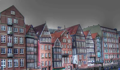Картинки Гамбург Германия речка Ночные набережной город Здания