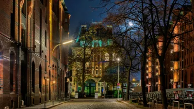 Картинка Гамбург Германия Улица Ночь Дома город 3840x2161