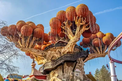 CASTELNUOVO DEL GARDA, ITALY - MAY 1: People Enjoying A Theme Area Inside  Gardaland Amusement Park, Near Lake Garda, Italy, May 1, 2018. The Park  Attracts Nearly 3 Million Visitors Every Year