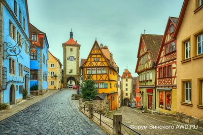 Картинки Германия Rothenburg улиц Уличные фонари Дома город