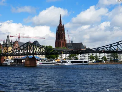 Фотографии Франкфурт-на-Майне Германия Мосты Реки Вечер Здания