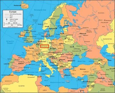 Германия на карте Европы - карта Германии и Европы (Западная Европа -  Европа)