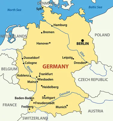 Карта Германии | Подробная карта Германии на русском языке | Карта Земли  Германии с индексами, с городами и дорогами.
