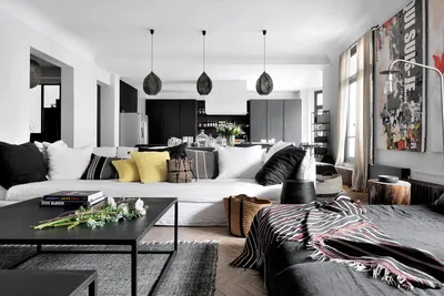Чёрная кухня и интересная ванная в интерьере парижской квартиры 〛 ◾ Фото ◾  Идеи ◾ Дизайн