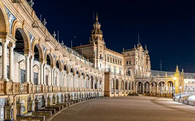 Обои для рабочего стола Испания Plaza de España, Seville ночью