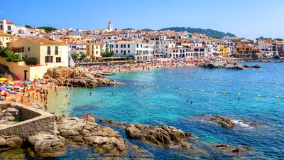 Image Spain Resorts Calella Catalonia Coast Stones Houses 2560x1440