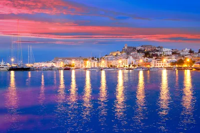 Фото Испания Eivissa Ibiza Море Небо Остров Ночь Яхта 5184x3456
