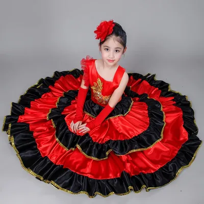 Испанский костюм для девочки, Длинное Красное Платье Фламенко, юбка для  бальной комнаты для девочек, детские танцевальные платья, костюмы для  детской одежды | AliExpress
