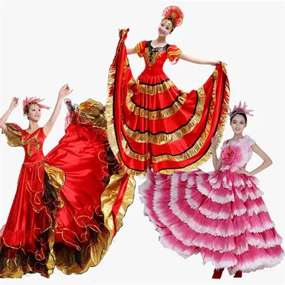 Женское испанское платье, юбки фламенко, танцевальные костюмы, испанская  Цыганская юбка, одежда для хора и выступлений | AliExpress
