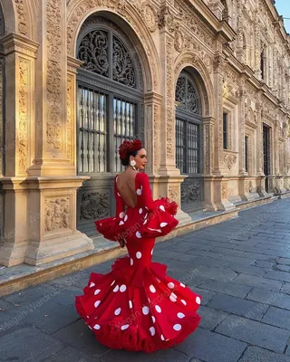 Очаровательные красные испанские вечерние платья, белые свадебные платья в  горошек с юбкой-годе, женское Плиссированное длинное испанское платье с  оборками и рукавом-фонариком | AliExpress