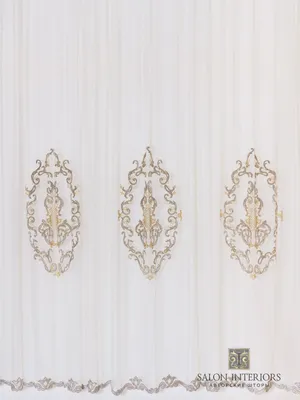 Итальянская ткань для штор из вискозы и органзы Belvedere 05. Италия,  Европа, тонкий тюль. Крупноузорный ( рисунок купонный). Стиль ткани  барокко. На шоколадном фоне бронзовый орнамент - салон штор \"Новый Стиль\"  Москва