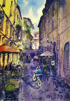 Иллюстрация Итальянская улочка в стиле академический рисунок,