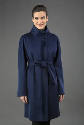 Женское итальянское пальто на осень с декоративной планкой 32315/T47 - синий