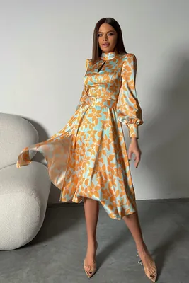 Купить платье миди из итальянского шелка с поясом с доставкой и примеркой в  интернет магазине olalafason.ru в Москве