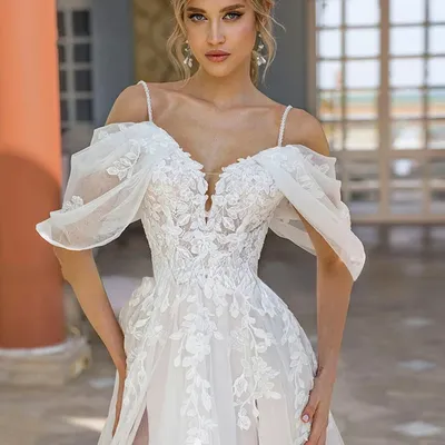Женские пикантные Свадебные платья 2023, итальянские кружевные фатиновые  платья невесты на бретельках с разрезом сбоку и аппликацией, одежда для  невесты | AliExpress