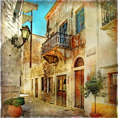 Итальянский дворик — репродукция картины с пейзажами природы из Италии в  интернет-магазине «Декор Тоскана»