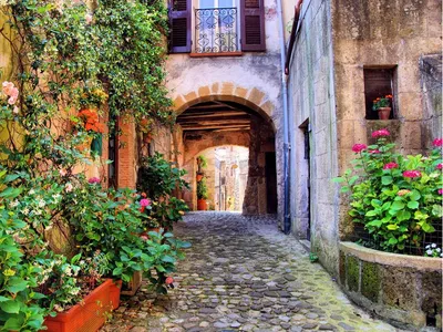 Arched Cobblestone Street In A Tuscan Village Italy Wall Mural - Murals  Your Way