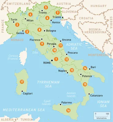 Италия. Физическая карта - Страны мира - Каталог | Каталог векторных карт