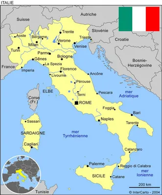 Италия карта Европы - карта Италии и Европы (Южная Европа - Европа)