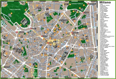 Милан Италия туристическая карта - Карта Милана достопримечательности Италии  (Ломбардия - Италия)