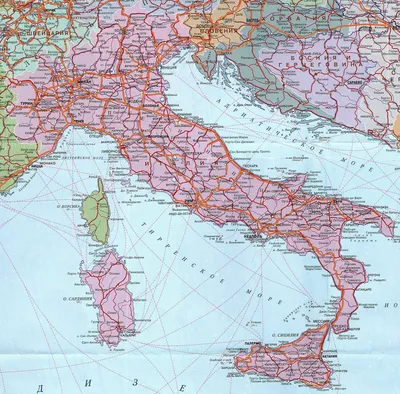 Карта Италии с городами и курортами на русском языке