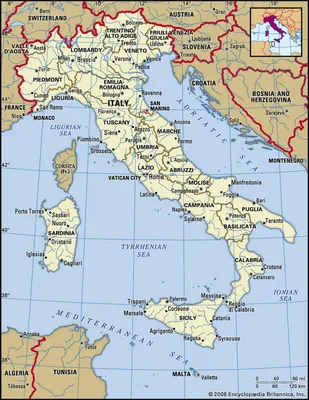 Италия карта и географическое описание страны столица факты информация -  Атлас