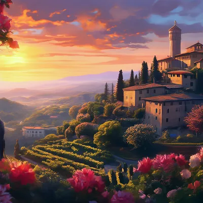 Апрель, реалистичный пейзаж,Италия, …» — создано в Шедевруме
