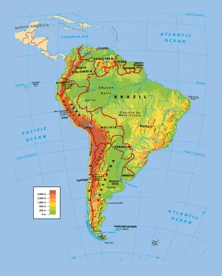 Большая подробная физическая карта Южной Америки с автомобильными дорогами  | Auto-Maps.com | Карты всех стран мира