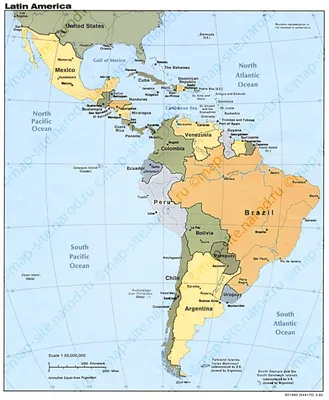 Карта Южной Америки и Мексики - Мексика и Южная Америка карта (Центральная  Америка - Южная Америка)
