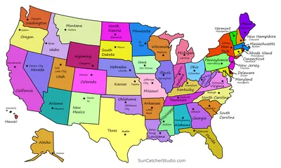 Список штатов США с их столицами: названия на русском и английском, карта | Карта  сша, Штаты сша, Карта