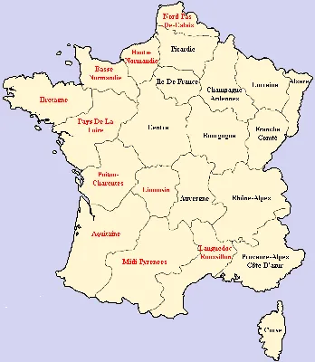 Административная карта - департаменты и регионы Франции.