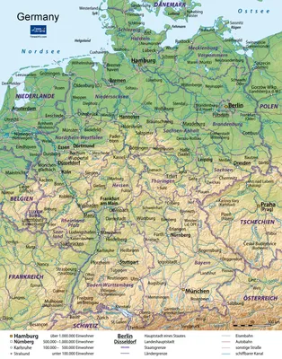 Большая подробная физическая карта Германии со всеми городами, дорогами и  аэропортами | Auto-Maps.com | Карты всех стран мира