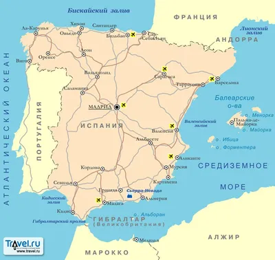 Подробная карта Испании с курортами и городами на русском языке