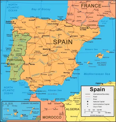 Испания карта Европы, карта Испании и Европы (Южная Европа - Европа)