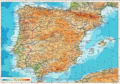 ФИЗИЧЕСКАЯ КАРТА ИСПАНИИ. Основные географические области на карте Испании.  Скачать физическую карту Испании