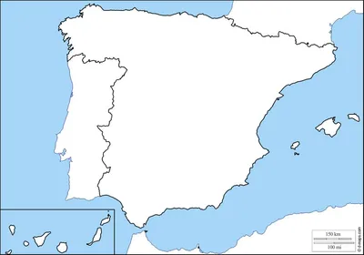 Карта Испании и соседних стран, карта Испании и соседних странах (Южная  Европа - Европа)