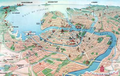 Туристическая карта Санкт-Петербурга. Где находится Ораниенбаум. Показать  на карте Адмиралтейство, Петропавловскую кре… | Tourist map, St petersburg,  Map wall mural