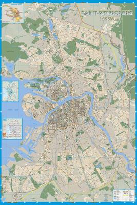 Настенная карта Санкт-Петербурга на английском языке 1:18 000