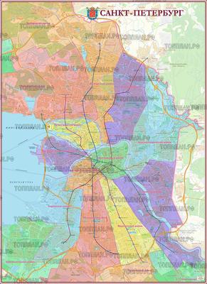 Карта Санкт-Петербурга административная в границах КАД и ЗСД : Общие карты  СПб - Интернет магазин ТопПлан