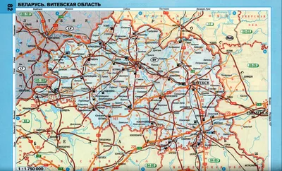 Карта Витебской области. Карта - схема автомобильных дорог Витебской области,  A0 -